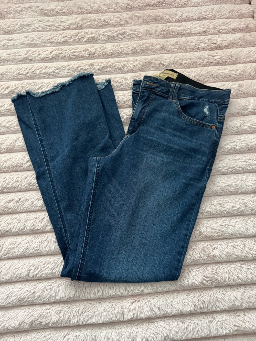 Democracy Dark Blue Flare Jeans with Frayed Hem